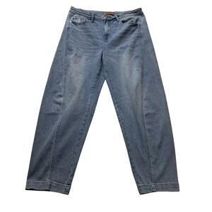 Judy Blue Jeans Women's 15/32 Blue High Waist Side Panel Barrel Leg Light Wash‎